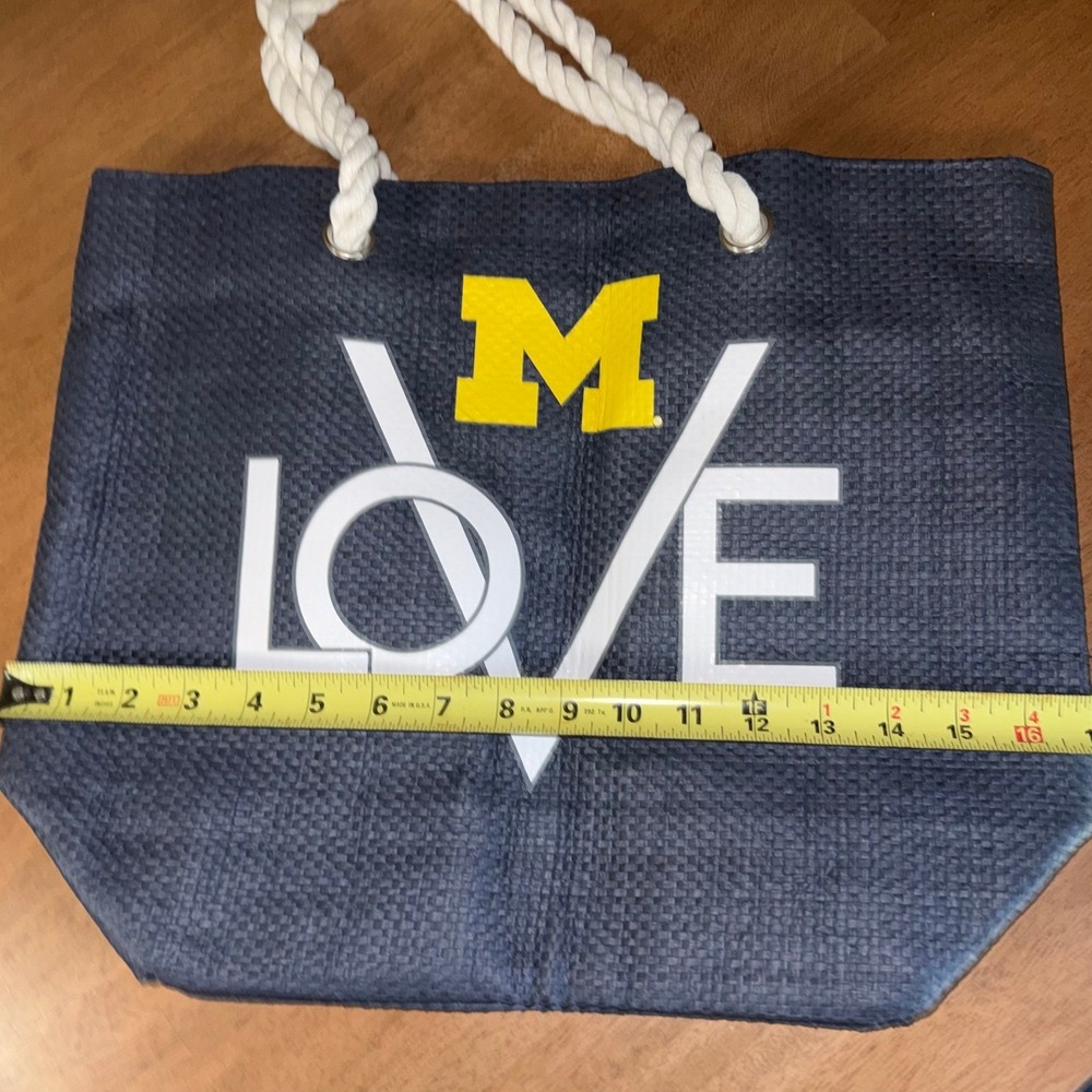 University of Michigan Wolverines Love Tote Bag Navy Blue Rope Handle Beach Bag